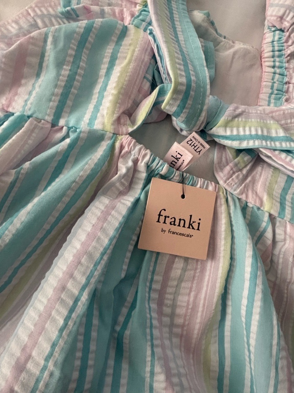 Light Blue & White Stripe Ruffle-Sleeve Kids Dress - Picture 6 of 8